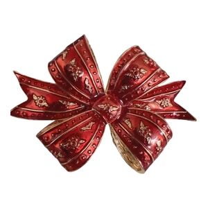 Holiday Bow Fashion Brooch Burgundy Gold
